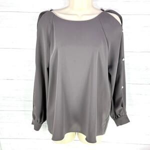 Amanda Uprichard Large gray pearl cold shoulder women blouse quiet luxury staple